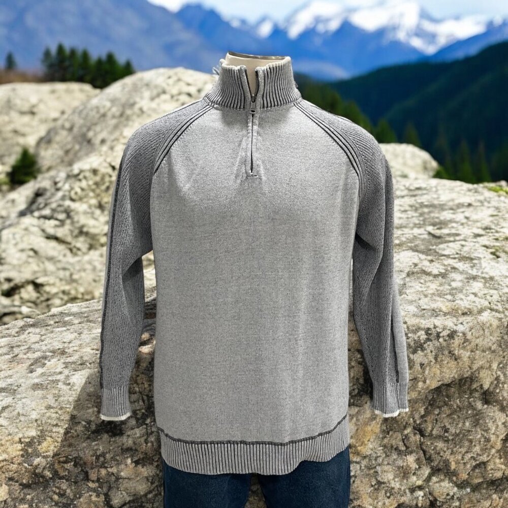 BKE Gray Half Zip Sweater SZ L Athletic Fit Fall Layers Minimalist Gorpcore Cozy